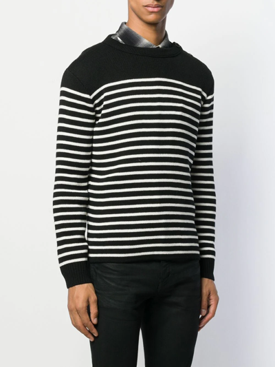 Shop Saint Laurent Marinère Striped Knitted Jumper In Black