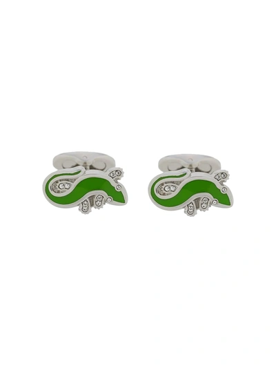 Shop Etro Embellished Lizard Cufflinks In Silver