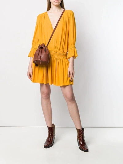 Shop Saint Laurent Studded Georgette Dress In Yellow