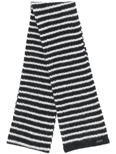 Shop Saint Laurent Mohair-blend Striped Scarf In Black