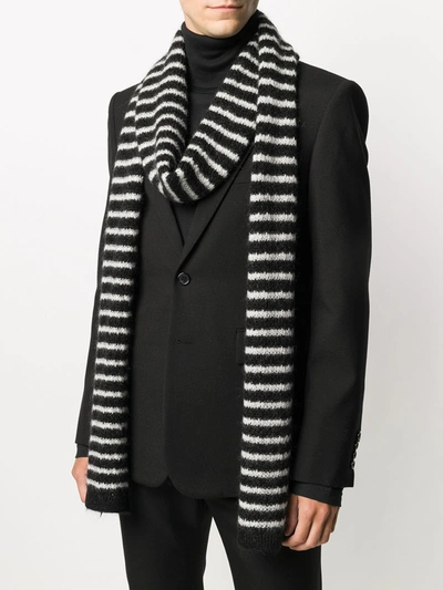 Shop Saint Laurent Mohair-blend Striped Scarf In Black