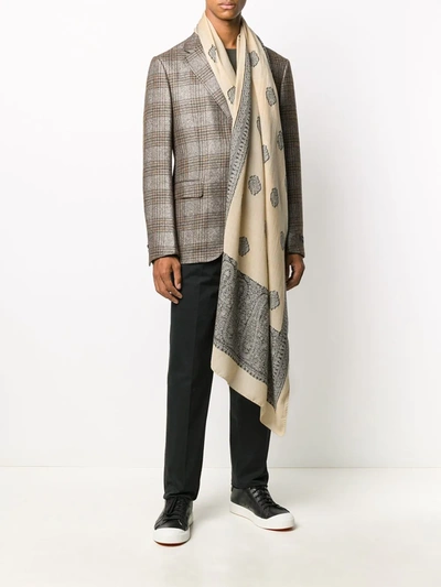 Shop Etro Paisley Embroidered Oversized Scarf In Neutrals