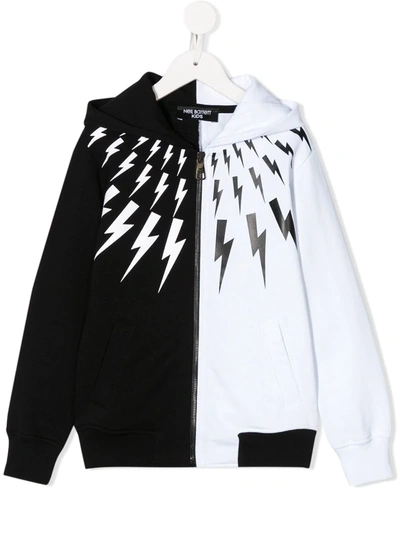 Neil Barrett Teen Lightning Colour Block Hoodie In Black