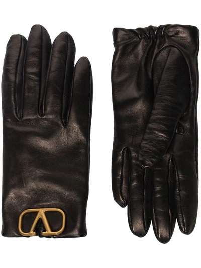 Shop Valentino Lambskin Vlogo Appliqué Gloves In Black