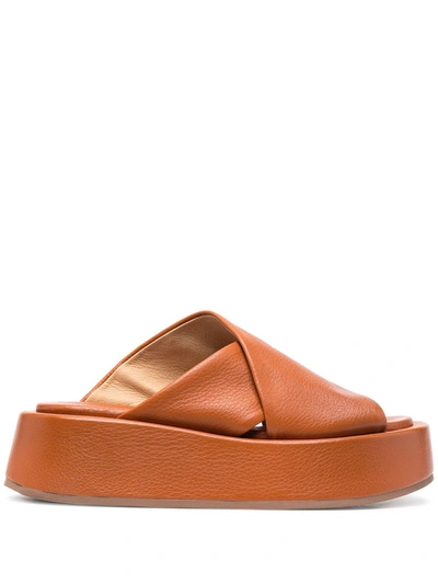 Shop Marsèll Chunky Slip-on Leather Slides In Brown