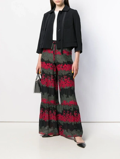 Shop Red Valentino Floral Flared Trousers In Black