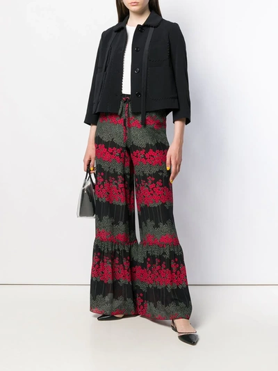 Red Valentino Dreaming Peony Print Trousers In Black
