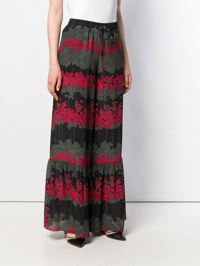Shop Red Valentino Floral Flared Trousers In Black