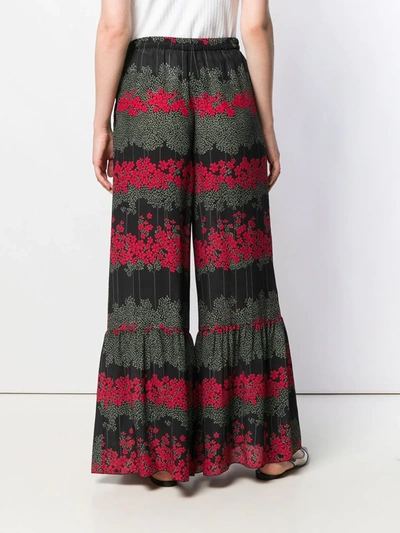 Shop Red Valentino Floral Flared Trousers In Black