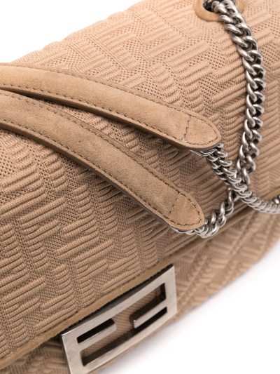 Shop Fendi Ff Logo-print Leather Shoulder Bag In Nude