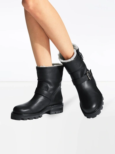 Jimmy Choo Youth Ii Buckled Shearling-lined Leather Ankle Boots In Black