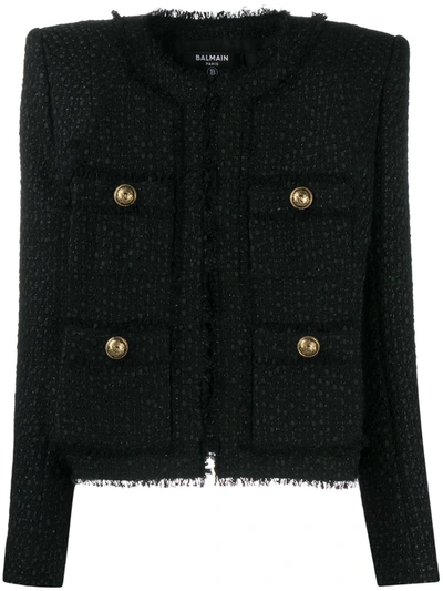 Shop Balmain Structured Tweed Jacket In Black