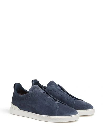 Shop Ermenegildo Zegna Triple Stitch Low-top Sneakers In Blue