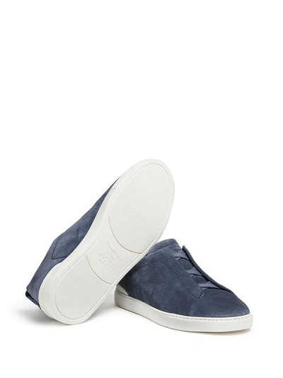 Shop Ermenegildo Zegna Triple Stitch Low-top Sneakers In Blue