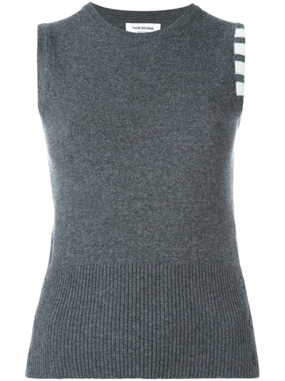 Thom Browne Sleeveless Crew Neck Shell Top With 4-bar Stripe In Medium Grey Cashmere In Grey