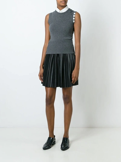 Shop Thom Browne Sleeveless Crew Neck Shell Top With 4-bar Stripe In Medium Grey Cashmere