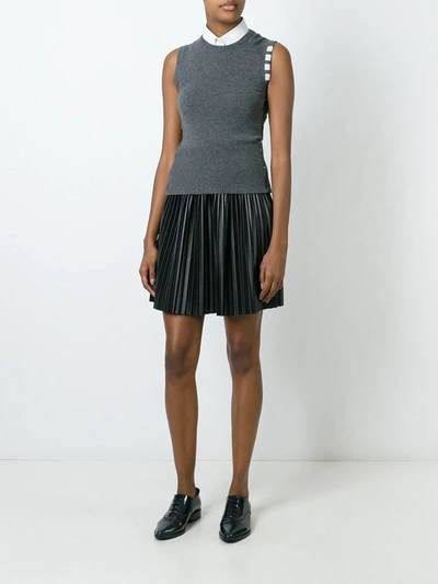 Thom Browne Sleeveless Crew Neck Shell Top With 4-bar Stripe In Medium Grey Cashmere In Grey