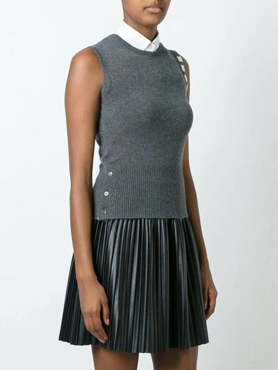 Shop Thom Browne Sleeveless Crew Neck Shell Top With 4-bar Stripe In Medium Grey Cashmere