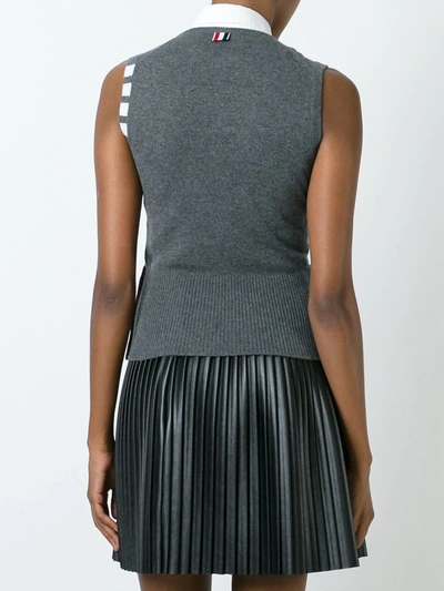 Shop Thom Browne Sleeveless Crew Neck Shell Top With 4-bar Stripe In Medium Grey Cashmere