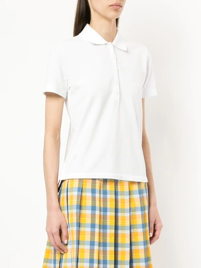 Shop Thom Browne Relaxed Fit Short Sleeve Polo With Center Back Red, White And Blue Stripe In Classic Pique