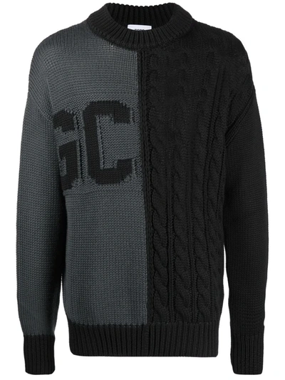Shop Gcds Logo-printed Cable-knit Jumper In Black