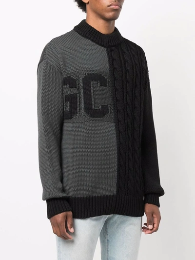Shop Gcds Logo-printed Cable-knit Jumper In Black