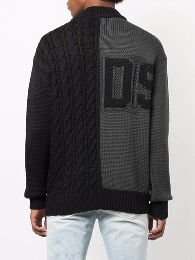 Shop Gcds Logo-printed Cable-knit Jumper In Black