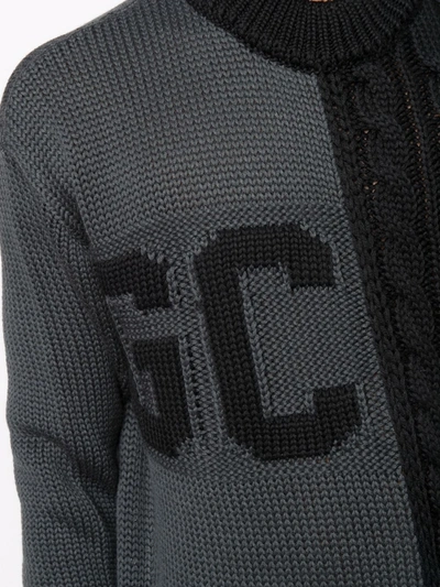 Shop Gcds Logo-printed Cable-knit Jumper In Black