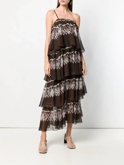 Shop Fendi Layered Printed Maxi Dress In Brown