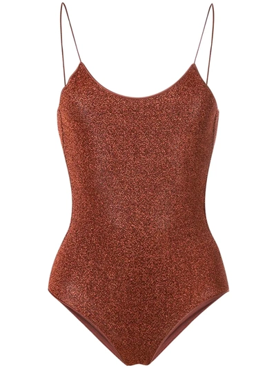Shop Oseree Glittered Swimsuit In Brown