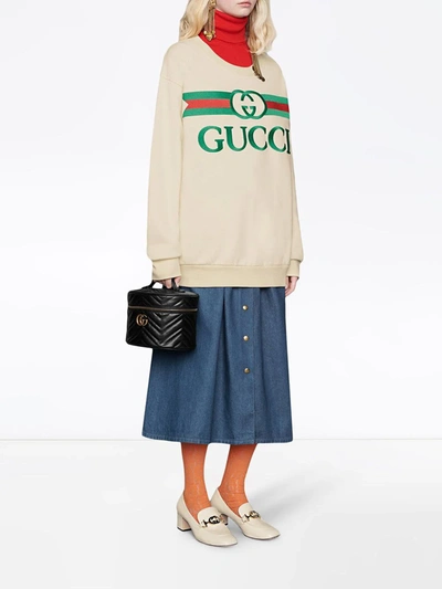 Shop Gucci Logo Printed Sweatshirt In White