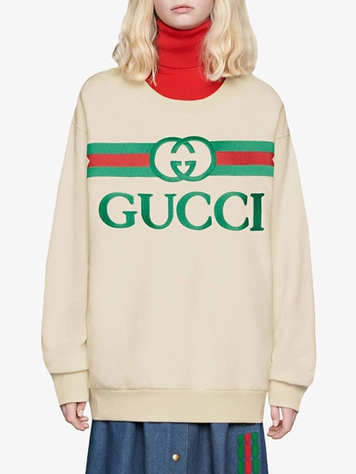 Shop Gucci Logo Printed Sweatshirt In White