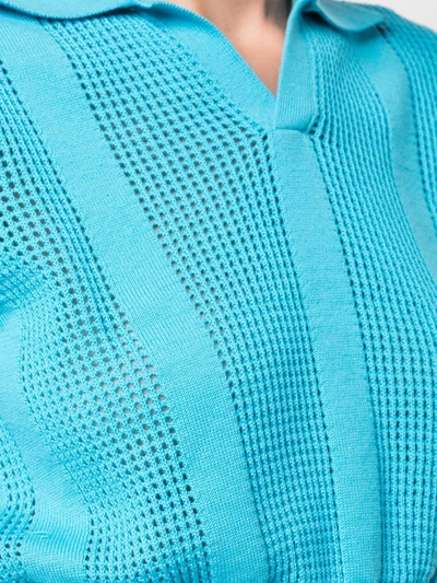 Shop Lhd Perforated Polo Shirt In Blue