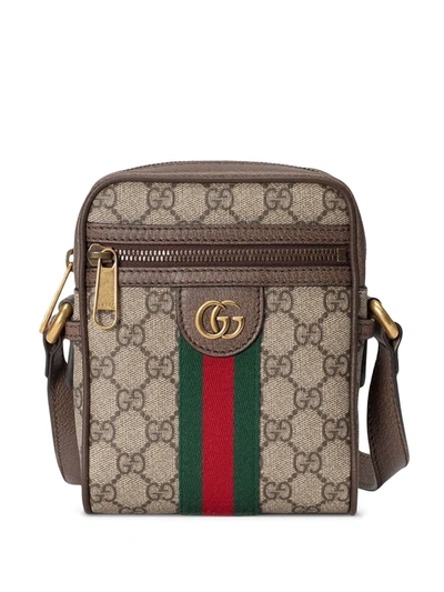 Shop Gucci Ophidia Gg Canvas Messenger Bag In Brown