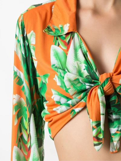 Shop Amir Slama Printed Crop Top In Orange