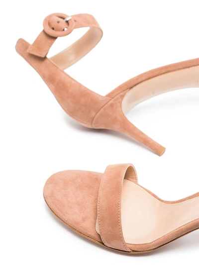 Gianvito Rossi Heeled Sandals With Buckle Detail And Suede Finish In Neutrals