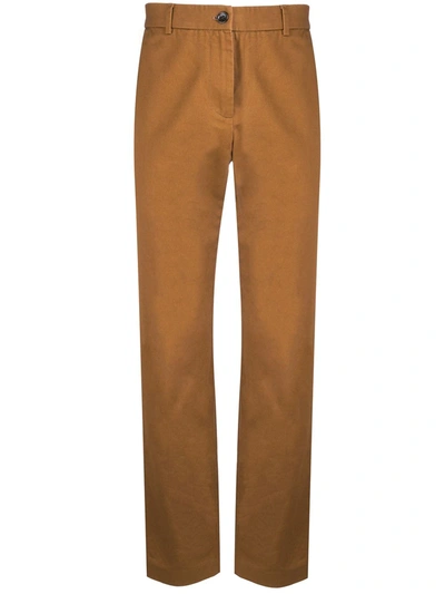 Shop Gucci Logo Embroidered Chino Trousers In Brown