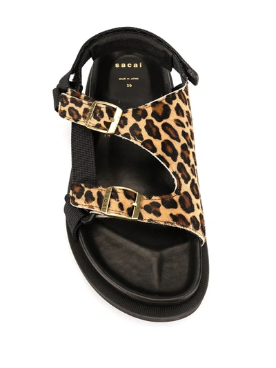 Shop Sacai Leopard Print Sandals In Black