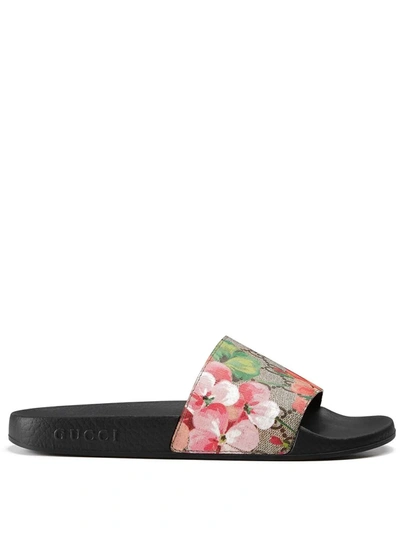 Shop Gucci Gg Blooms Supreme-canvas Slides In Black