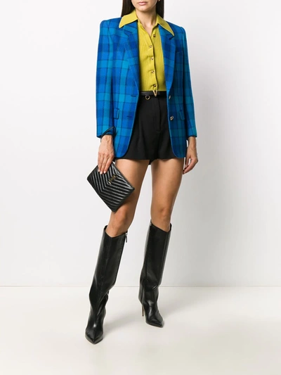 Shop Saint Laurent Check-pattern Single-breasted Blazer In Blue