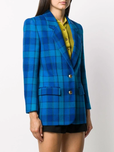 Shop Saint Laurent Check-pattern Single-breasted Blazer In Blue