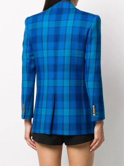 Shop Saint Laurent Check-pattern Single-breasted Blazer In Blue