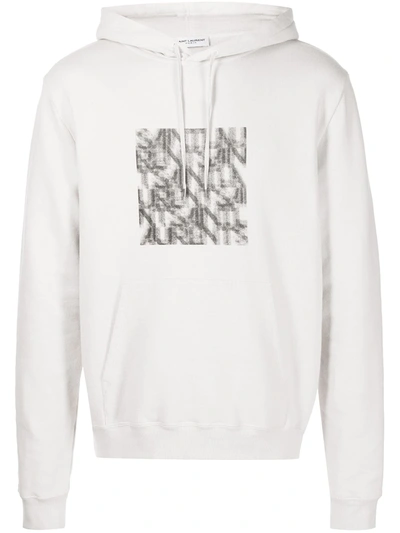 Shop Saint Laurent Optical Illusion-print Relaxed Hoodie In Grey