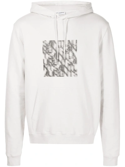 Saint Laurent Optical Illusion-print Relaxed Hoodie In Grey
