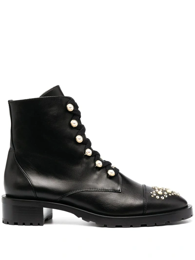 Shop Stuart Weitzman Gem-embellished Combat Boots In Black