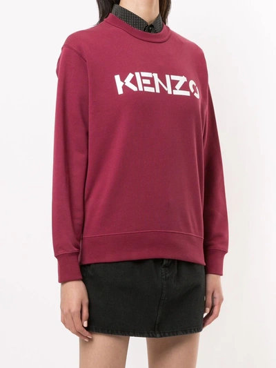 Shop Kenzo Logo Print Crew Neck Sweatshirt In Red