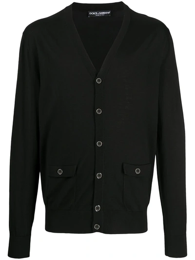 Shop Dolce & Gabbana Button Up Knitted Cardigan In Black