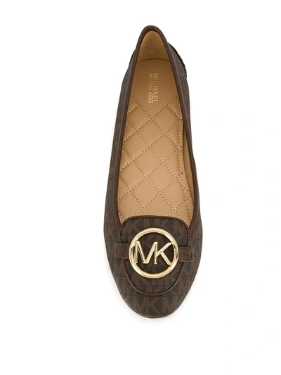 Shop Michael Michael Kors Grained Ballerina Flats In Brown