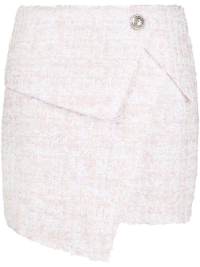 Shop Balmain Asymmetric Bouclé Skirt In Pink