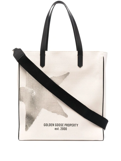Shop Golden Goose Star Print Tote Bag In Neutrals